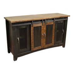 a wooden cabinet sitting on top of a hard wood floor