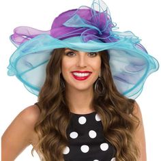 Made Of 100% Polyester. Fashion A Large Organza Flower Accent Organza Church Hats For Women. Lightweight, Soft And Flexible Material. Double Glass Fancy Organza Hat For Ladies, Sweatband Drawstring Adjuster Inside And Plastic Wired Downturned Brim. Crown Measures 4 Inches Deep. Brim Measures 5 Inches Wide. Our Flower Organza Hat Is An Excellent Headwear For Your Special Outdoor Events Such As Kentucky Derby, Church, Tea Outings, Garden Parties, Weddings And Others. Purple Wide Brim Hat For Spring, Chic Blue Hat For Spring, Chic Blue Spring Hat, Purple Beach Hats For Spring, Lavender Beach Hat For Spring, Purple Beach Hat For Spring, Spring Beach Hat In Lavender, Purple Wide Brim Hat For Summer, Casual Purple Hat For Spring