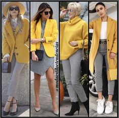 Outfit Con Blazer Amarillo, Yellow Blazer Outfit, Chambray Shirt Outfits, Casual Chic Outfits, Spring Work Outfits, Yellow Jacket