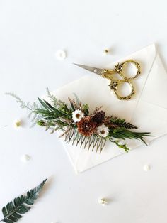 Hair comb is made from preserved materials, with pine cones. #hairaccessory #hairstyle #hairstyling #bridalhair #bridalhairstyle #flowers #flowershop #flowerhair #headpiece #haircomb #flowercomb #bridalcomb #rusticwedding #weddinginforest #woodland #woodlandwedding #pinecones Earthy Hair Accessories, Wedding In Forest, Mushroom Wedding, Nature Crafting, Enchanted Forest Wedding Theme, Heather Wedding, Woodland Crown, Bridal Hair Flower, Cottagecore Wedding