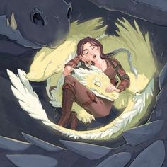 a woman laying on top of a white dragon