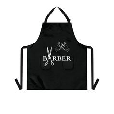 a black apron with the words barber on it