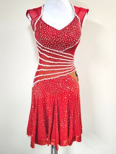 Red Stretch Dress For Wedding, Elegant Fitted Dance Dress, Elegant Fitted Dress For Dance, Fitted Sleeveless Dance Dress, Red Fitted Dress For Dance, Elegant Sleeveless Dresses For Dance, Elegant Dance Dress With Fitted Bodice, Salsa Dance Costume, Ballroom Standard Dress