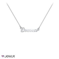 The perfect jewelry piece for any child, this dainty necklace celebrates self-expression! Personalize this sweet necklace with any name or word up to 9 letters. Handcrafted in sterling silver, white, yellow, or rose gold with a choice of chain lengths.

We understand that children's skin is delicate, and to reduce the chance of a reaction, we only use quality materials for our kids' jewelry collection.
For safety, all children aged 0–3 years must be supervised by an adult while wearing this jewe Custom Name White Gold Necklace For Personalized Gift, Personalized White Gold Necklace With Custom Name, Personalized Pendant Name Necklace, Minimalist White Gold Name Necklace, Classic White Gold Necklaces With Custom Name, Custom Name White Gold Nameplate Necklace, White Gold Mother's Day Name Necklace, Personalized White Stainless Steel Charm Necklace, Classic White Gold Custom Name Necklace