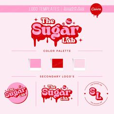 Retro Logo Template, Premade Logo, Editable In Canva, Colorful Logo Template, The Sugar Lab Logo Clever Logo Design, Sweet Logo, Hand Lettering Logo, Lab Logo, Logo Unique, Boho Logo, Bright Boho, Colorful Logo, Graphic Design Elements