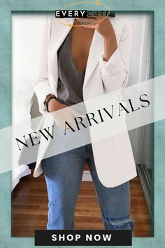 Stylish Suit with Pocket Blazer(8 Colors) Trendy White Office Blazer, Business Casual Blazer, Blazer Outfits Casual, Women's Outfits By Occasions, Stylish Suit, Blazer Outfits, Business Outfits, Business Casual, Online Clothing