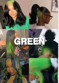 Skunk Stripe Green, Green Skunk Stripe, Diy Hair Wig, Skunk Stripe, Short Box Braids Hairstyles, Peekaboo Hair