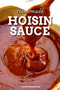 This homemade hoisin sauce recipe is easy to whip together in 10 minutes with common pantry ingredients including peanut butter. It's sweet and salty and goes great with beef, chicken or pork or in a stir fry or with noodles. #easyrecipes #sauces #savory #chinese Healthy Hoisin Sauce Recipe, Asian Sauces Recipes, Korean Sauce Recipe, Hoisin Sauce Recipes, Chinese Sauces Recipes, Hoison Sauce