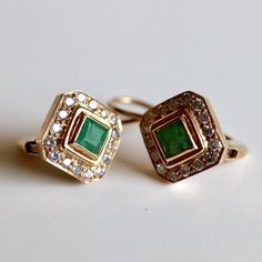 Associated with Venus, Roman goddess of love, the power of emeralds runs deep. 14k gold setting accented with 0.64 carats of diamonds. Featuring European backs for pierced ears. Emerald And Diamond Earrings, Emerald Diamond Earrings, Georgian Jewelry, Lapis Earrings, Big Jewelry, Roman Goddess, Blue Topaz Earrings, Spring Jewelry, Disc Earrings