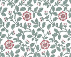 a floral pattern with red flowers and green leaves on a white background stock photo - budget conscious