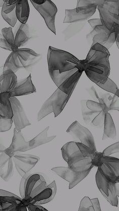 black and white drawing of bows on a gray background for wallpaper or fabric design