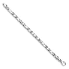 Versatile and stylish, bold solid curb links join together to form this handsome 5.6mm men's bracelet. Crafted in 14K white gold, the 8-inch curb chain secures in place with a lobster clasp. Classic White Gold Cuban Link Bracelet With Curb Chain, Modern Sterling Silver Curb Chain Bracelet, Classic Cuban Link Bracelet With Jubilee Details, Polished White Gold Cuban Link Bracelet, Modern Bracelet With Curb Chain And Oval Links, Modern Cuban Link Chain Bracelet, White Gold Cuban Link Bracelet With Curb Chain, Formal Sterling Silver Link Bracelet With Curb Chain, White Gold Cuban Link Bracelet With Polished Finish