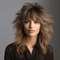 Feathered Shag Haircut, Wolf Shag Haircut, Feathered Shag, Wolf Haircut Long Hair, Wolf Haircuts, Haircut Ideas Trendy, Gray Highlights, Medium Shaggy Hairstyles, Wolf Cut Hair