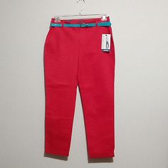 Bandolino Anklet Michelle Pants. Missy Size 6. New With Tags. The Pants Have A Turquoise Belt And Rolled Up Cuffs. 98% Cotton, 2% Spandex. Measurements: Waist: 15" Rise: 9.5" Inseam: 26" Length: 37.5" Fitted Red Bottoms With Belt Loops, Fitted Red Pants With Belt Loops, Red Bottoms With Belt Loops For Spring, Red Pants With Belt Loops For Spring, White Boyfriend Jeans, Cropped Wide Leg Trousers, Turquoise Belt, Ankle Pants Women, Cropped Chinos