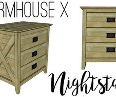 three different types of furniture with the words farmhousee x nightstand