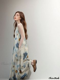 Olivia Mark - Ink Painting Sleeveless Dress: Vintage and Artistic Long Dress Dress Collar, Tank Top Dress, Ink Painting, Types Of Skirts, Dress Vintage, Collar Dress, Top Dress, Olivia Mark, Types Of Collars