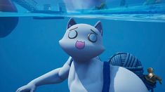 an animated cat is floating in the water