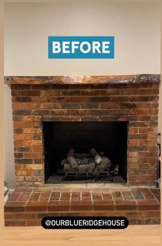 a brick fireplace with the words before and after