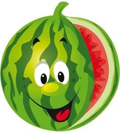 a watermelon with eyes and mouth smiling