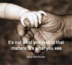 a baby holding the hand of an adult's hand with a quote from henry david thomas