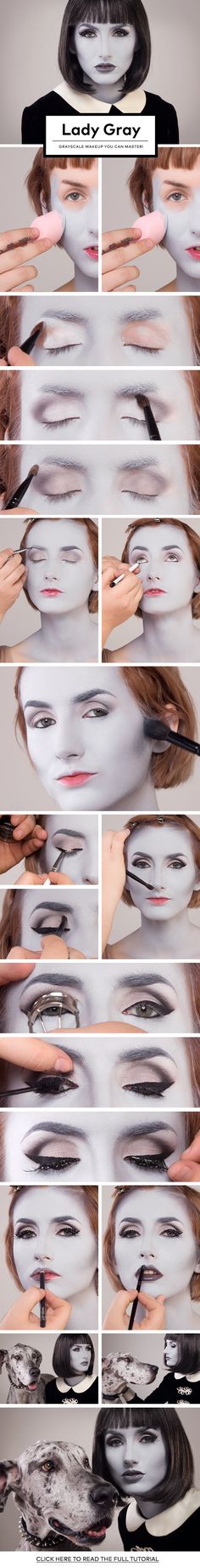 Lady Gray: Grayscale Makeup You Can Master! | Beautylish Greyscale Halloween Costume, Greyscale Costume, Grey Scale Makeup, Grayscale Costume, Grayscale Makeup, Greyscale Makeup, Homestuck Makeup, Ghirahim Cosplay, Black And White Zombie Makeup