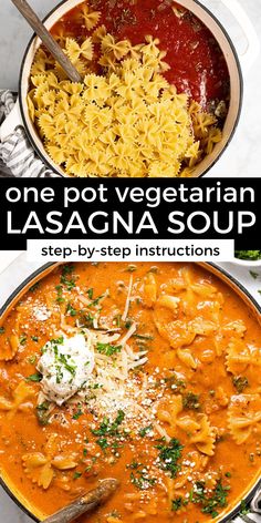 one pot vegetarian lasagna soup is an easy and delicious dinner