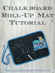 the chalkboard roll - up mat is made with crochet