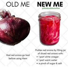 Easy pickled onion recipe. Be vegan for less waste and a better planet. Schedule a free 1-on-1 “Mentor Motivation Call” at VeginnerCooking.com Old Me New Me, Fun Hacks, Frugal Hacks, Living Frugal, Prevent Food Waste, Pickled Red Onions, Pickled Onions, Red Onions, Kitchen Helper