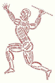 an image of a man running with words in the shape of him on his chest