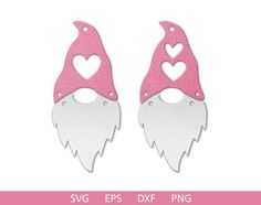 two pink and white gnomes with hearts on their heads, cut out from paper