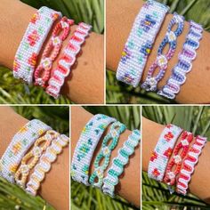 four different bracelets are shown on the palm tree and one is decorated with beads