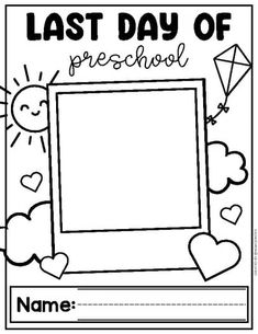 the last day of school coloring page with hearts and a kite in the sky above it