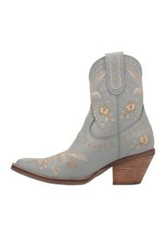 She wears flowers in her hair and flowers on her boots. The #Primrose is Dingo1969's take on boho vibes. Soft wearable leather, pretty embroidered flowers and lacing detail make the #Primrose ready for the garden party, the festival and nights on Lower Broadway. Kick your style up a notch. #Primrose #beautyandtheboot | DINGO 1969 Women's Primrose Leather Bootie, Blue, 11M Hiker Style, Brown Slippers, Womens Duck Boots, Flowers In Her Hair, Perfect Heels, Pink Boots, Cute Boots, Duck Boots, Winter Boots Women