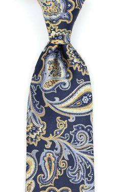 Blue Paisley Print Suit And Tie Accessories, Elegant Semi-formal Neckwear With Paisley Print, Vintage Formal Ties, Formal Patterned Ties With Paisley Print, Formal Fitted Gold Neckwear, Gold Fitted Neckwear For Formal Occasions, Vintage Blue Tie For Formal Occasions, Vintage Blue Ties For Formal Occasions, Vintage Blue Ties For Business