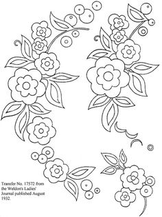 an embroidery pattern with flowers and leaves on it