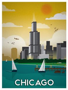 the chicago skyline is shown with sailboats in the water