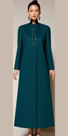 A stunning teal coat with gold buttons, perfect for making a statement. This long coat features a classic design with a modern twist, ideal for formal events or everyday wear. Coat For Women, Gold Buttons, Military Fashion, Asian Fashion, Elegant Style, Formal Event, Classic Design, Coats For Women