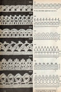 the instructions for crochet laces and trimming in russian, with pictures of different