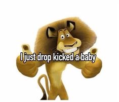 a cartoon lion with the words i just drop kicked a baby