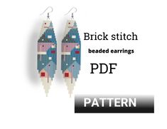 a pair of beaded earrings with the words, brick stitch beaded earrings pdf pattern