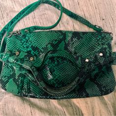 Never Worn, High Quality Leather Purse. Can Be Worn As A Cross Body Or Carried As A Satchel. 12.5l X 10.5h Trendy Green Leather Clutch, Green Crocodile, Crocodile Leather, A Cross, Animal Prints, Leather Purse, Leather Satchel, High Quality Leather, Leather Purses