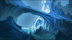 an ice cave is shown in this digital painting