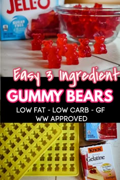 some gummy bears sitting on top of a counter next to other ingredients and food