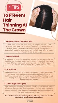 4 Tips To Prevent Hair Thinning At The Crown, hair care, hair care routine, hair thinning Hair Care For Thinning Hair, Hair Thinning At Crown, Hair Journey Tips, Type Chart, Thinning Hair Remedies, Scalp Brush, Natural Hair Care Routine, Hair Science, Healthy Natural Hair Growth