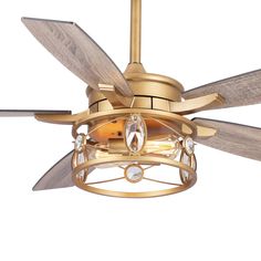 This 52 in. crystal ceiling fan, features metal gold finish and its modern design that will complement most any space. Reversible Motor allow you to keep things cool in the summer months and keep air warm in the winter. This 5-blade modern ceiling fan with remote is surely a statement piece for your kitchen, dining room, living room, bedroom or foyer. Parrot Uncle 52-in Gold with Wood Blades Indoor Chandelier Ceiling Fan Light Kit Compatible and Remote (5-Blade) | F6339110V Art Deco Ceiling Fan, French Country Ceiling Fan, Elegant Ceiling Fan, Gold Ceiling Fan, Brass Ceiling Fan, Bedroom Fan, Chandelier Ceiling Fan, Living Room Ceiling Fan, Crystal Ceiling Fan