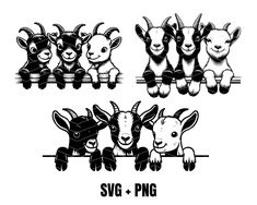 three goats and two sheep sitting on top of each other with the words svvg - png above them