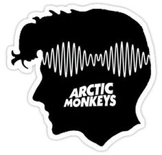 a sticker with the words arctic monkeys in front of a silhouette of a man's head