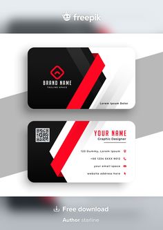 two business cards with red and black stripes