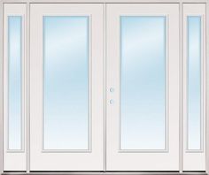 a white double door with frosted glass on the front and side doors are closed