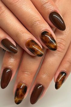 Tortoiseshell Matte Nails Thanksgiving Nails Tortoise, Brown And Tortoise Nails, Oval Tortoise Nails, Cherry Tortoise Nails, Light Tortoise Shell Nails, Tortoise Manicure, Torti Nails Design, Tortoshelle Nails, Fall Nails Tortoise Shell